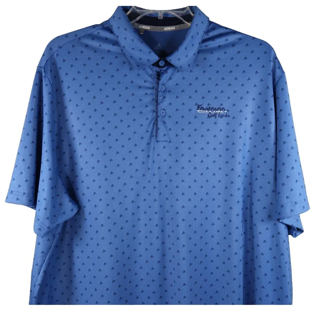 Adidas Golf Polo Shirt Men's Size 2XL Blue & Navy Mini Logo Print Performance